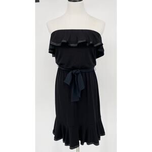 White House Black Market Strapless Tube Mini Flounce Dress Size XS Belted Sash